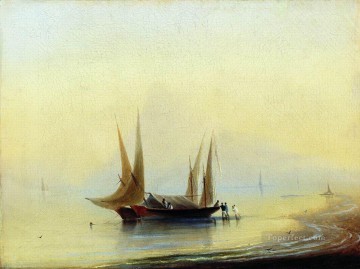 barge in the sea shore Romantic Ivan Aivazovsky Russian Oil Paintings